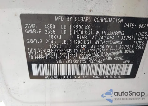 2018 Subaru Outback 3.6R Touring from USA, damaged, VIN 4S4BSETCXJ3390803